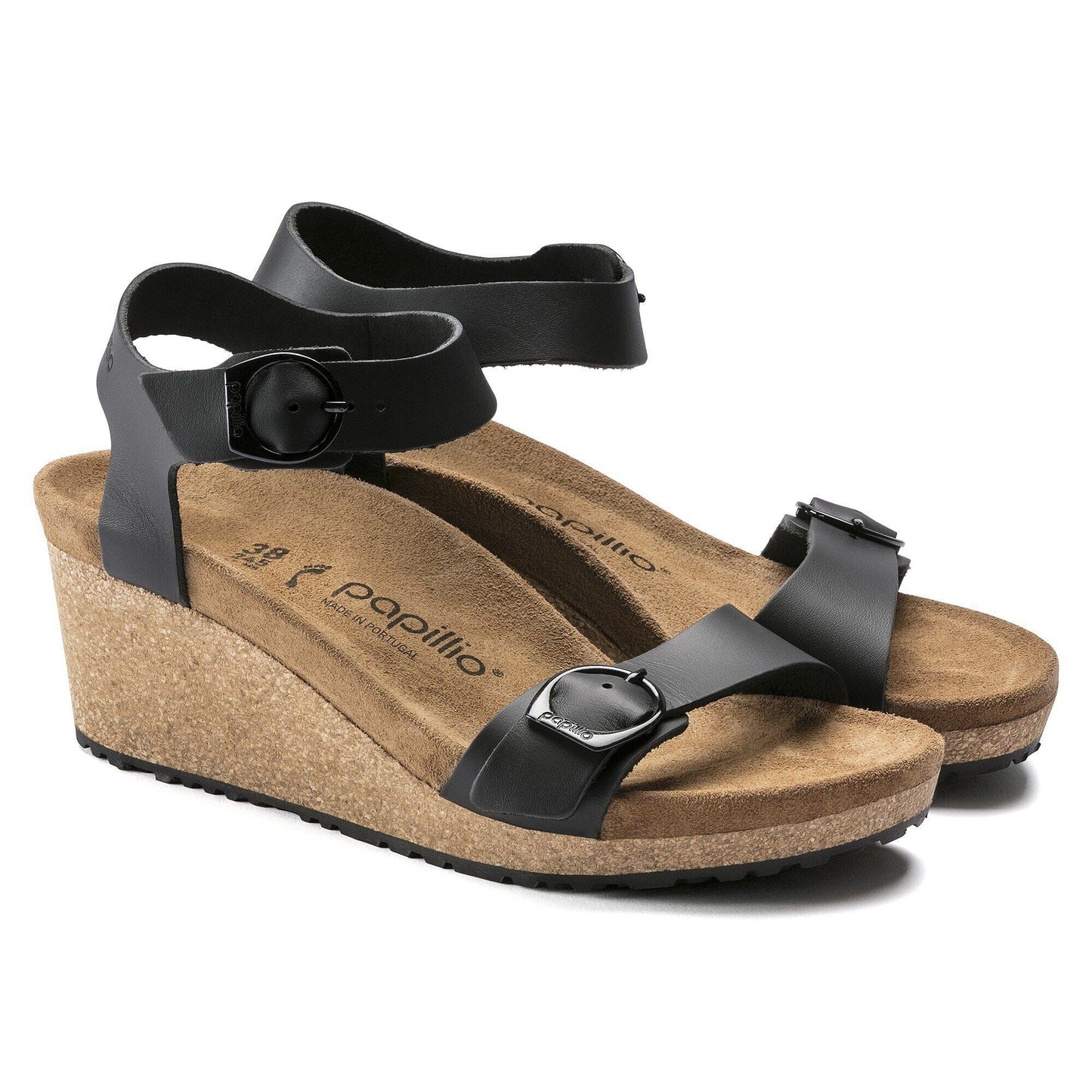 Soley Round Buckle | Leather | Black - Wedge - Birkenstock
