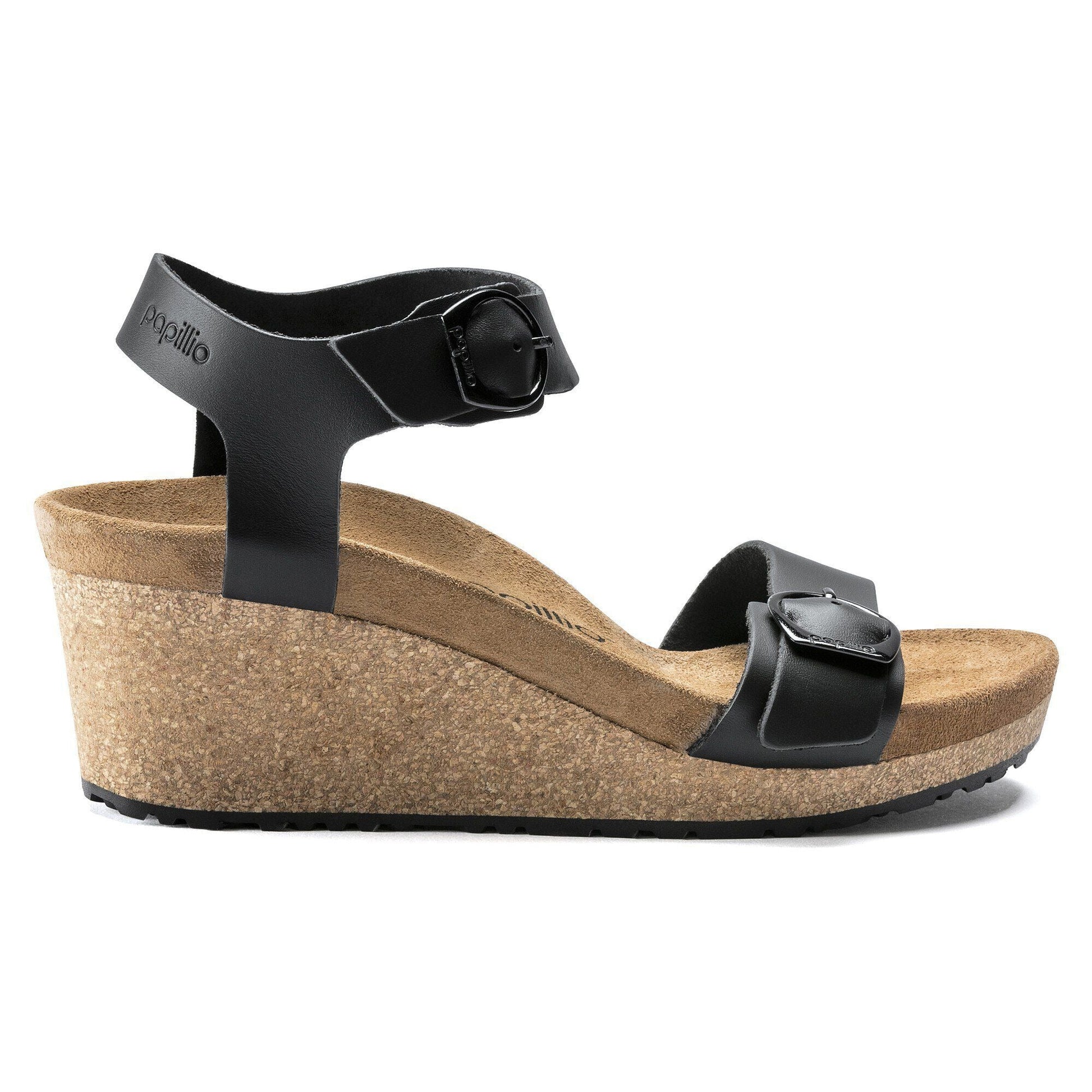 Soley Round Buckle | Leather | Black - Wedge - Birkenstock