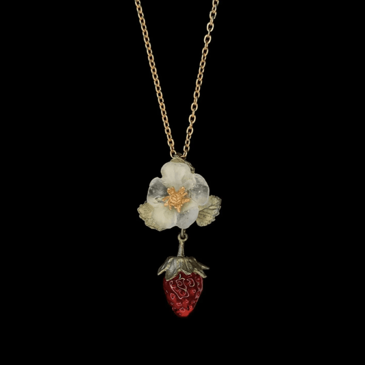 Strawberry Single Drop | 16" Pendant Necklace | Bronze/Cast Glass - Necklace - Michael Michaud