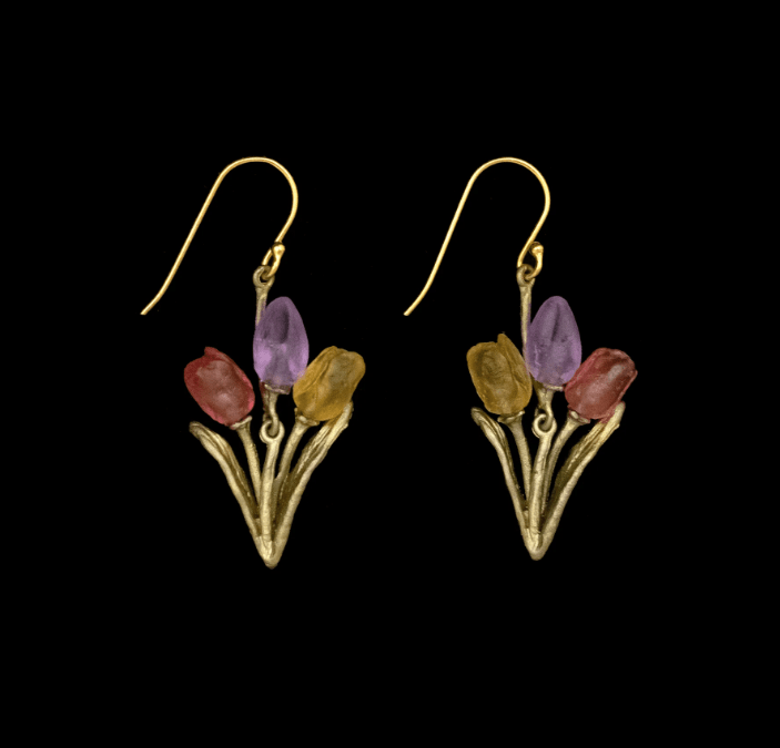 Tulip Bouquet | Wire Earring | Bronze/Cast Glass - Earring - Michael Michaud