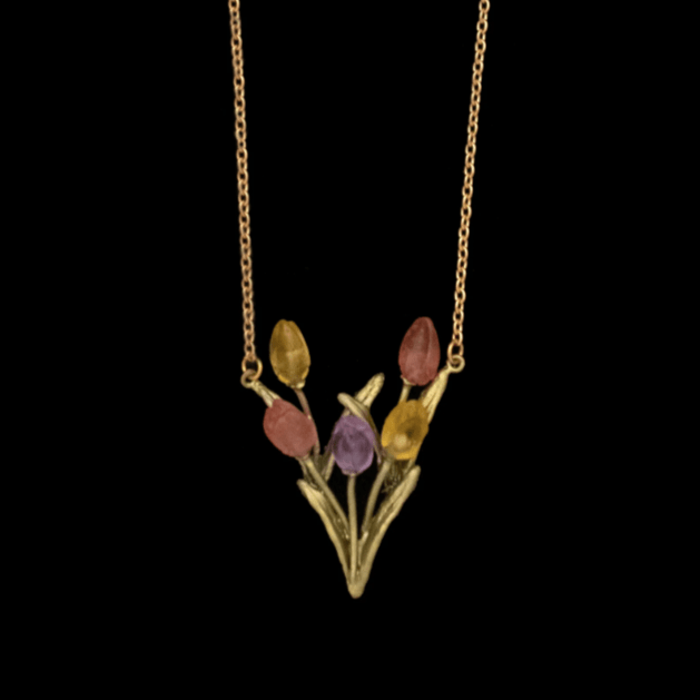 Tulip Flowers | 16" Pendant Necklace | Bronze/Cast Glass - Necklace - Michael Michaud