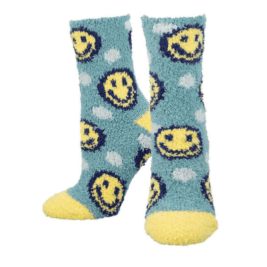 Warm & Cozy Happy Face | Women | Blue - socks - Socksmith