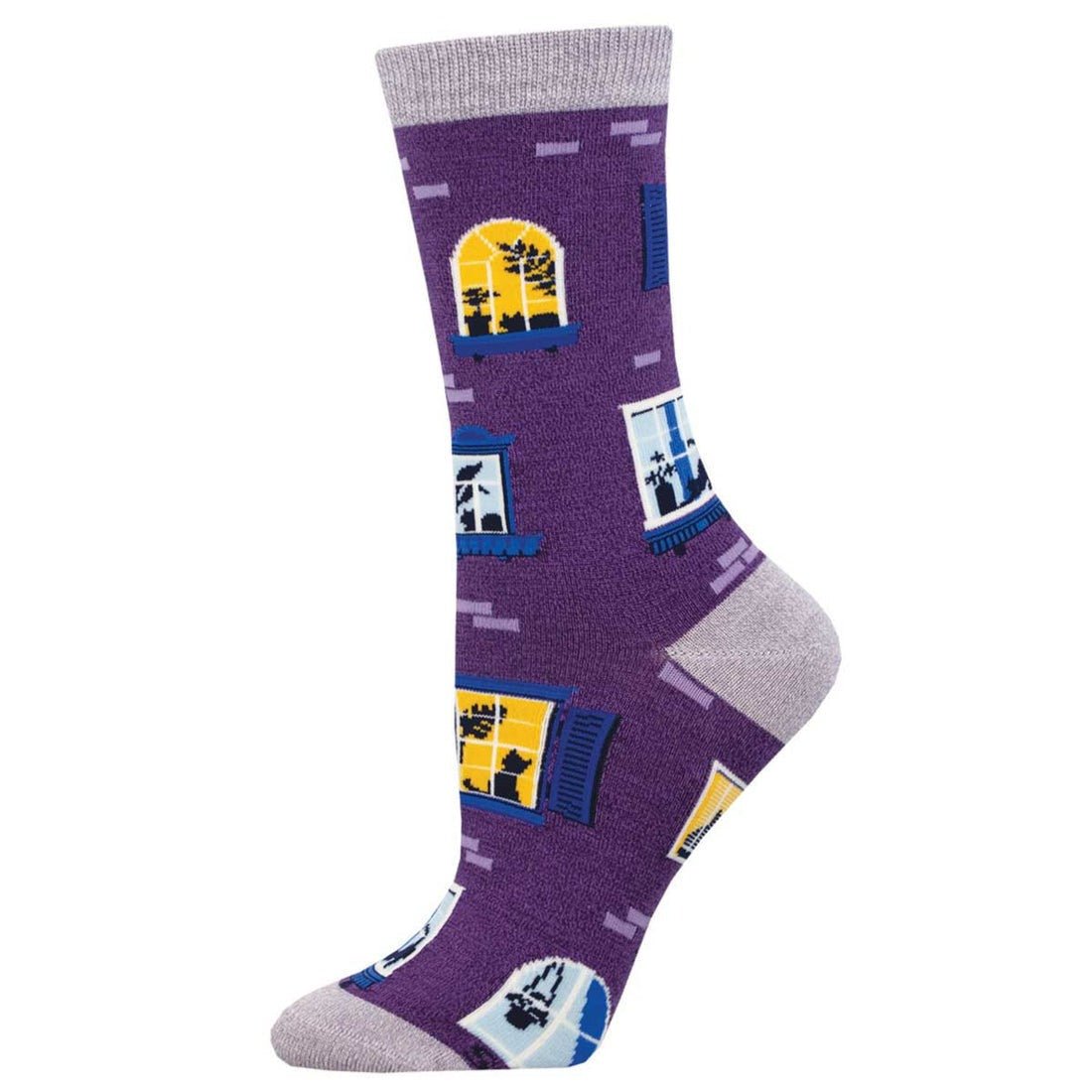 Window Cats | Women | Bamboo | Purple Heather - socks - Socksmith
