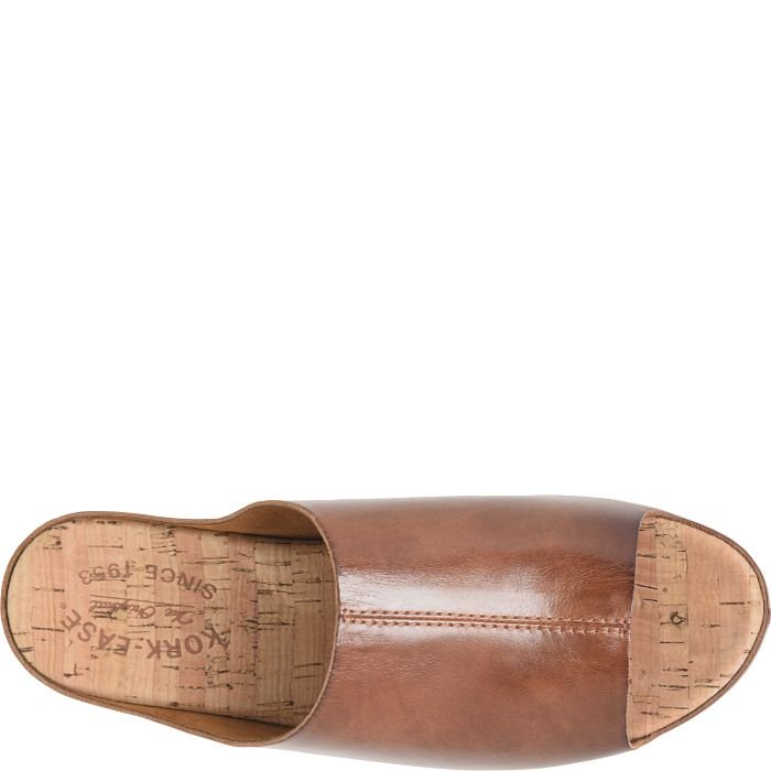 Yazmin | Leather | Dark Brown Cognac - sandals - Kork - Ease