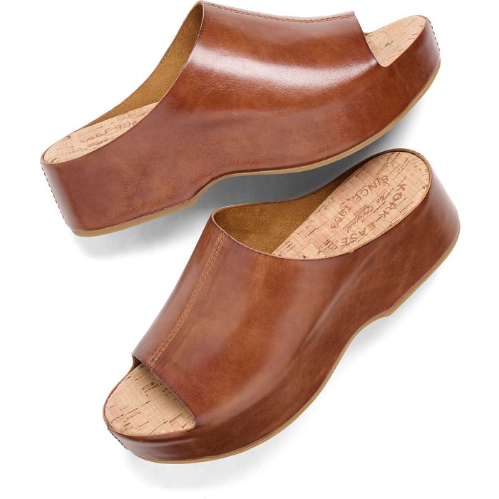 Yazmin | Leather | Dark Brown Cognac - sandals - Kork - Ease