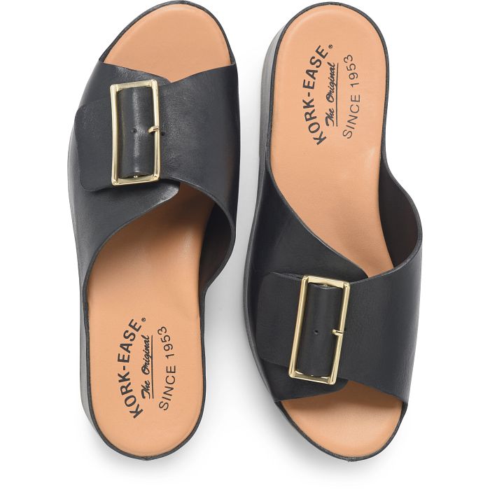 York | Leather | Black - sandals - Kork - Ease