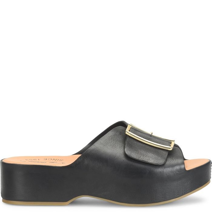 York | Leather | Black - sandals - Kork - Ease