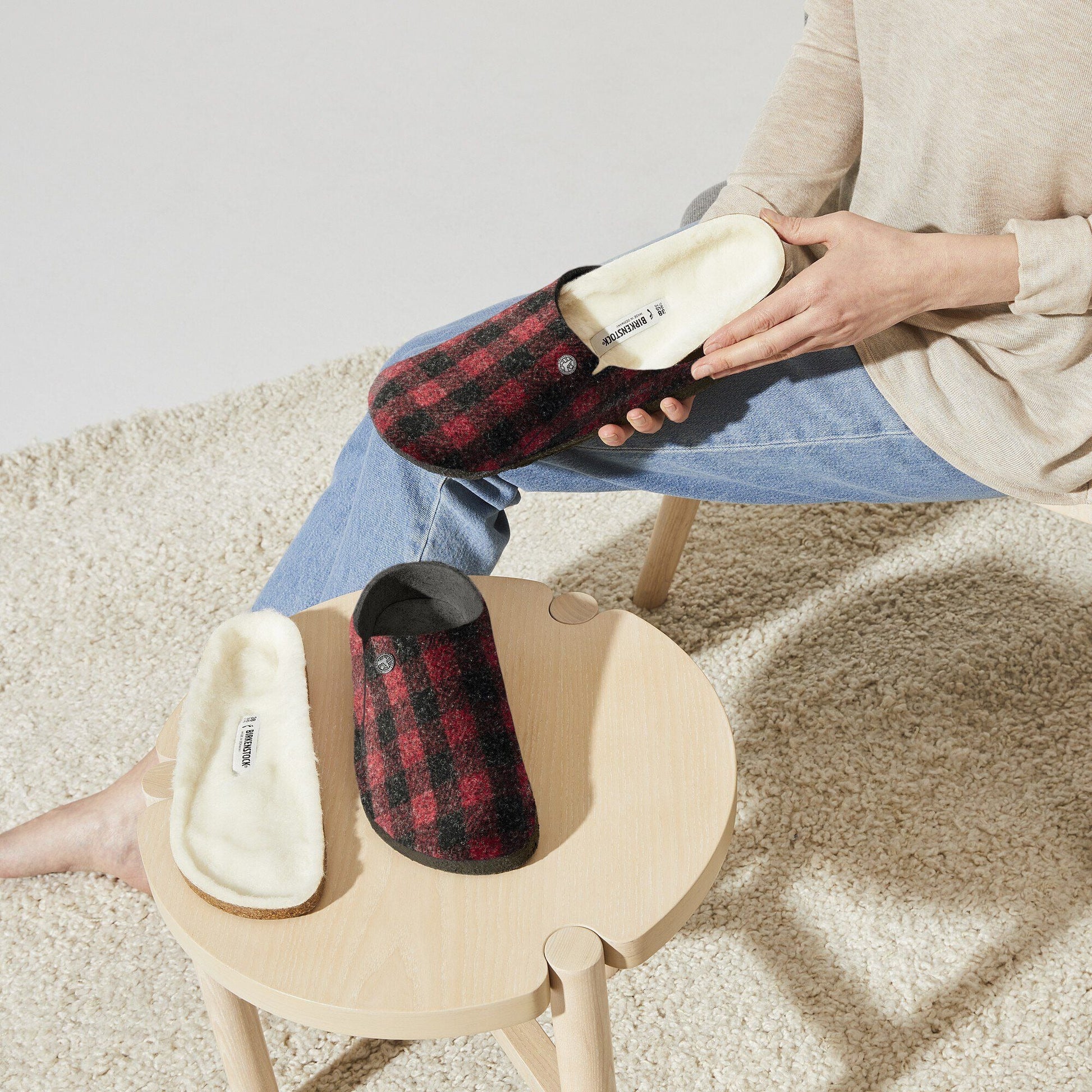 Zermatt Shearling | Wool/Felt | Plaid Red - Slipper - Birkenstock
