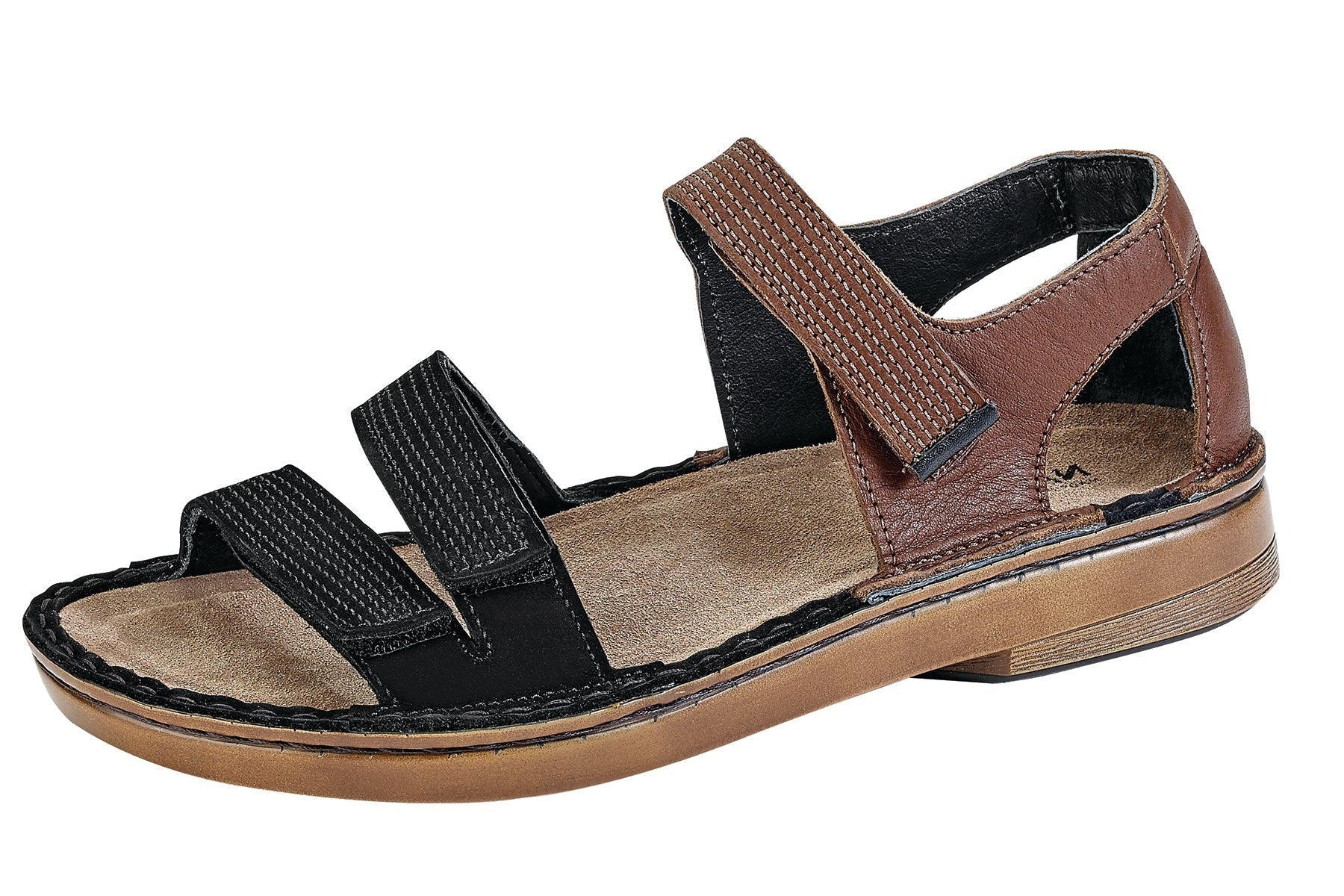 Amarante | Toffee Brown Leather/Black Velvet Nubuck/French Roast leather - Sandals - Naot