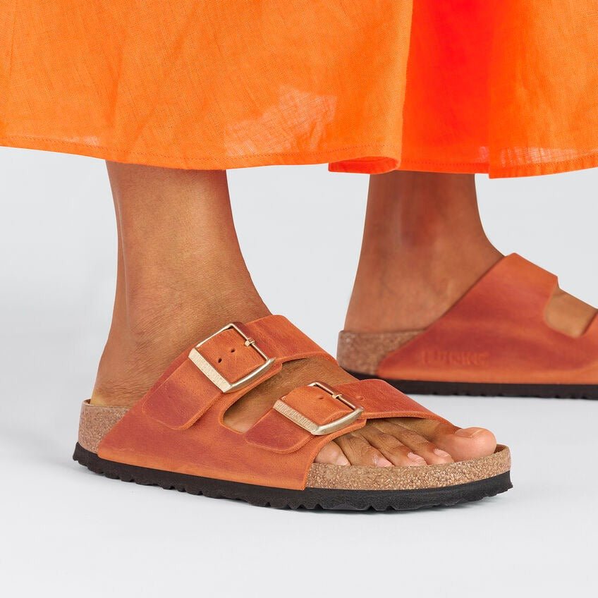 Birkenstock Womens Orange Yao Open Toe authentic Slip On Slide Sandals Size US 6.5