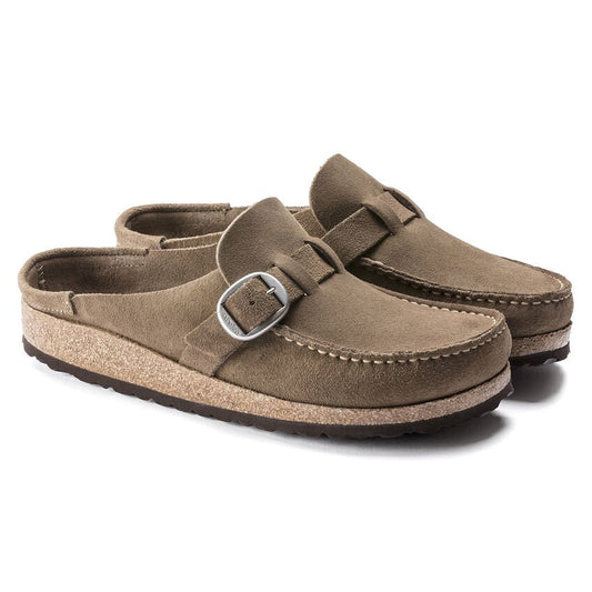 Buckley Round Buckle | Suede | Gray Taupe - Clog - Birkenstock