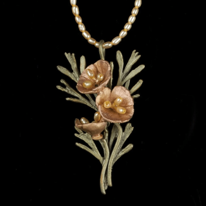 California Poppy | 16" Pendant Necklace | Bronze/ Yellow Pearl - Necklace - Michael Michaud