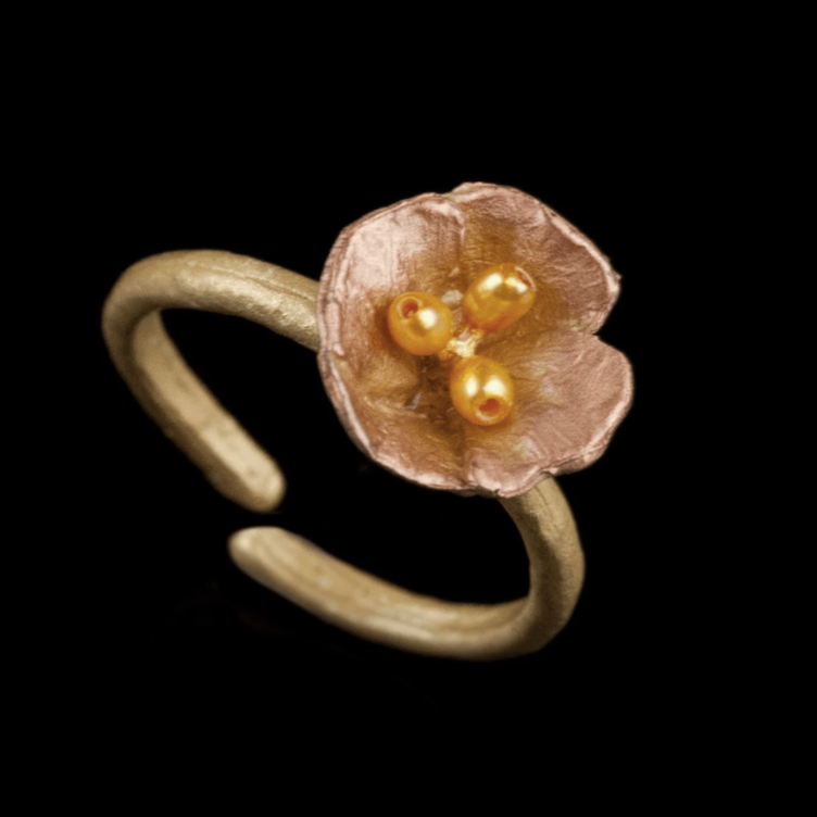 California Poppy | Adjustable Ring | Bronze/Yellow Pearl - Ring - Michael Michaud