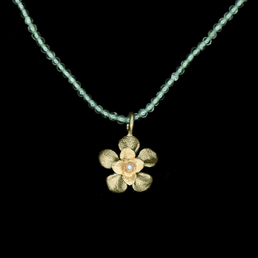 Desert Flower | 16" Peridot Pendant Necklace | Bronze/ White Pearl - Necklace - Michael Michaud
