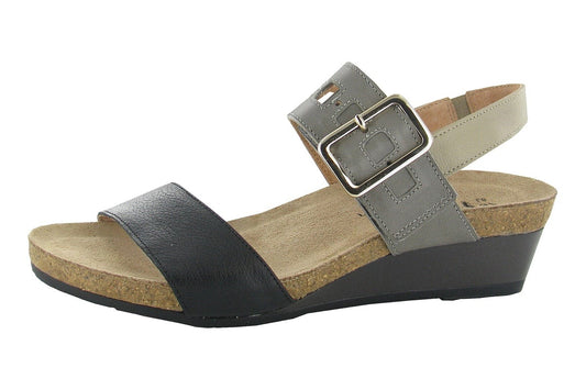 Dynasty | Leather | Soft Black/ Foggy Gray/ Beige - Sandals - Naot