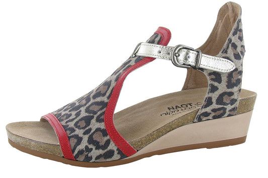 Fiona | Cheetah Suede/Kiss Red Leather/Radiant Gold Leather - Sandals - Naot