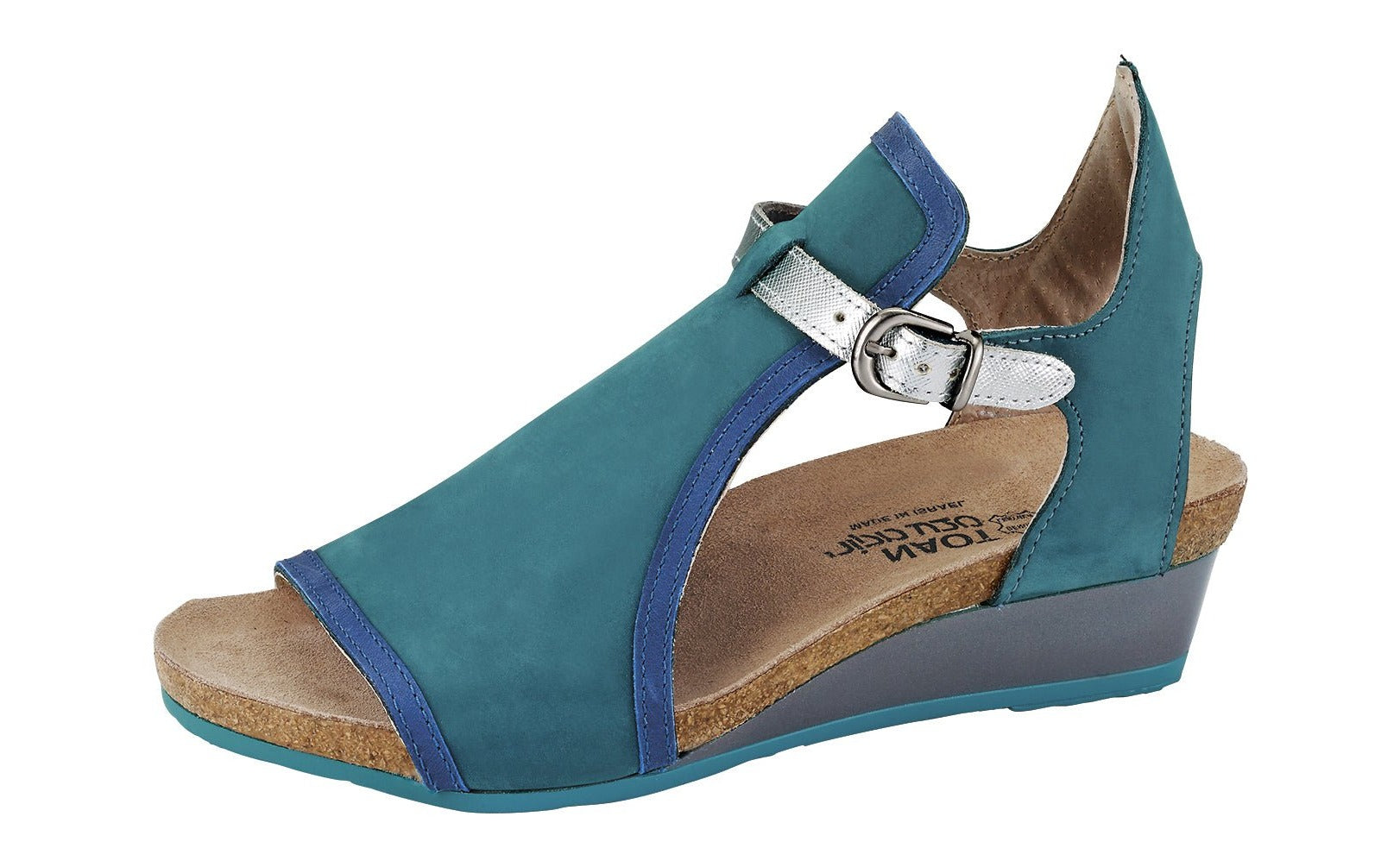 Fiona | Teal Nubuck/Oily Blue Lnubuck/Silver Luster Leather - Sandals - Naot