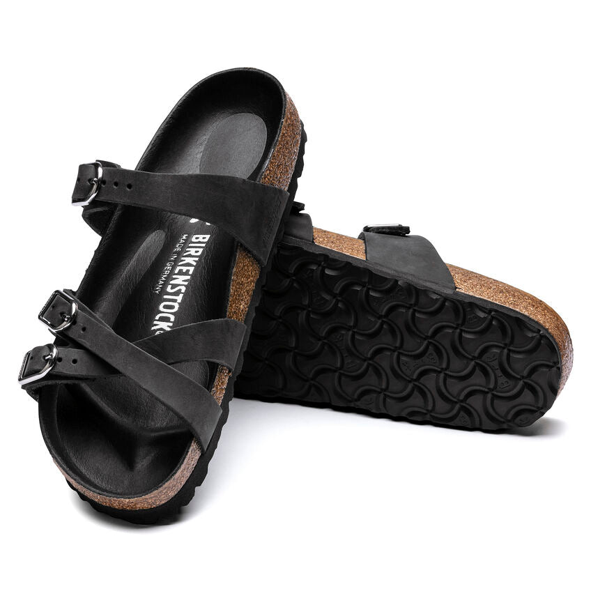 Franca Round Buckle | Oiled Leather | Black - Sandals - Birkenstock