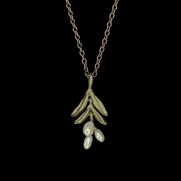 Garden Vine | Dainty Pendant Necklace | Bronze/ White Pearl - Necklace - Michael Michaud