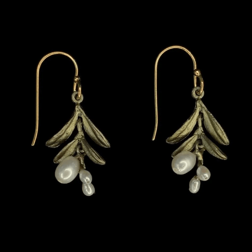 Garden Vine | Dainty WIre Earring | Bronze/ White Pearl - Earring - Michael Michaud
