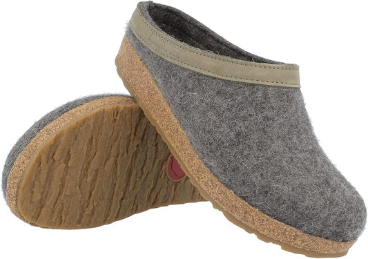 Grizzly w/Leather Trim | Wool | Gray - Slipper - Haflinger