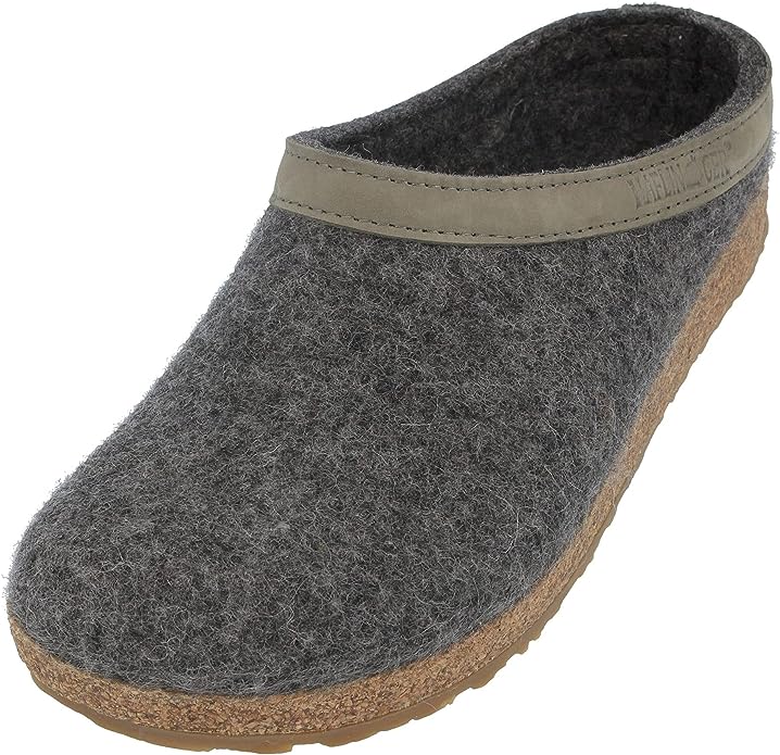 Grizzly w/Leather Trim | Wool | Gray - Slipper - Haflinger
