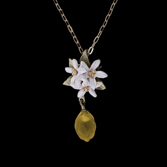 Lemon Drop Flower | 16" Pendant Necklace | Bronze/ Cast Glass - Necklace - Michael Michaud
