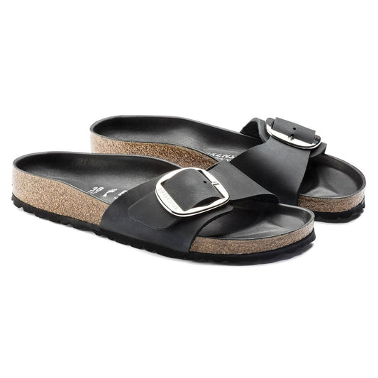 Madrid Big Buckle | Oiled Leather | Black - Sandals - Birkenstock