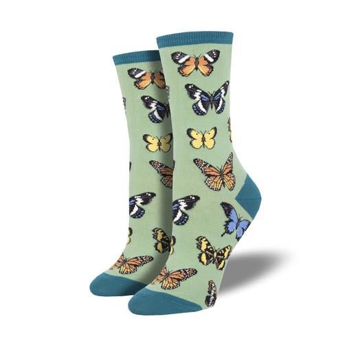 Majestic Butterflies | Women | Green - Socks - Socksmith