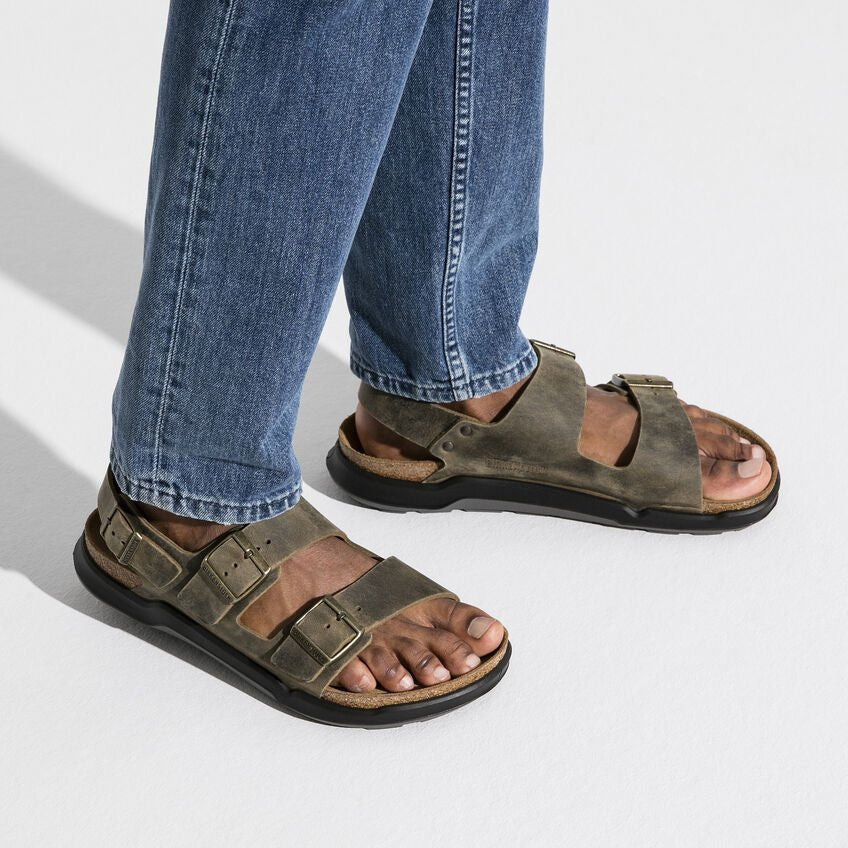 Milano Rugged Oiled Leather Faded Khaki Birkenstock Midtown