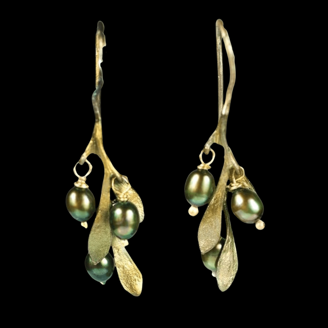 Olive 3-Pearl | Dainty Wire Earring | Bronze/ Olive Pearl - Earring - Michael Michaud