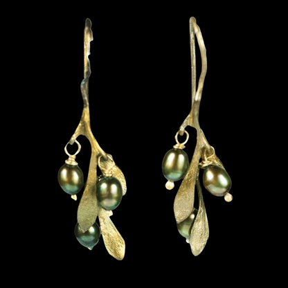 Olive 3-Pearl | Dainty Wire Earring | Bronze/ Olive Pearl - Earring - Michael Michaud
