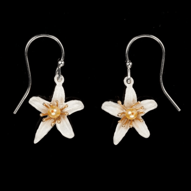 Orange Blossom Flower | Wire Earring | Bronze/ Yellow Pearl - Earring - Michael Michaud