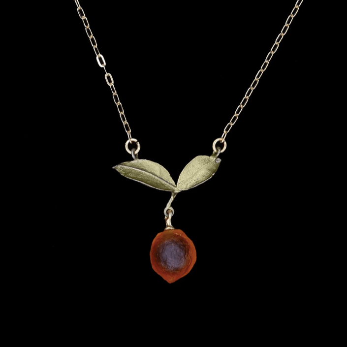 Orange Drop | 16" Dainty Pendant Necklace | Bronze/Cast Glass - Necklace - Michael Michaud