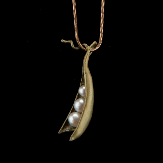 Pea Pod | 16" 3-Pearl Pendant Necklace | Bronze/ White Pearl - Necklace - Michael Michaud