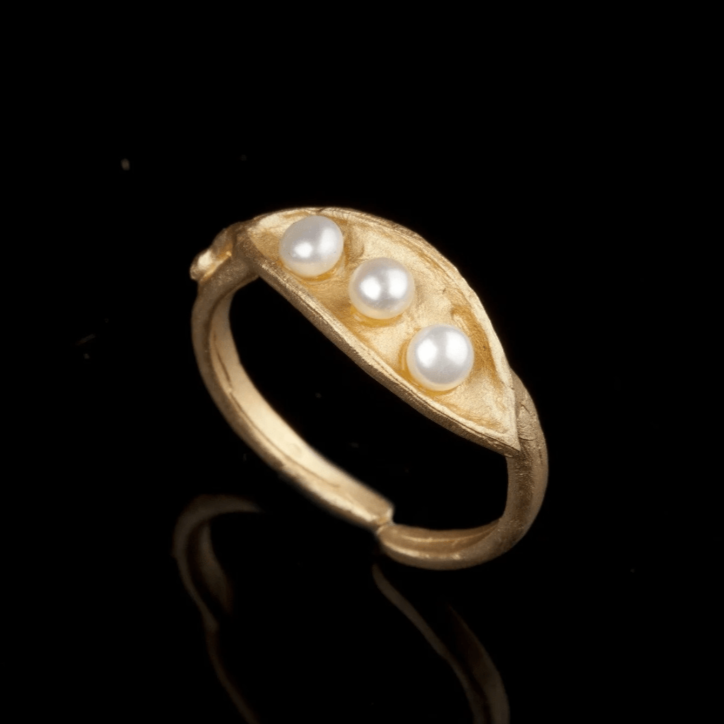 Pea Pod Triple Pearl | Adjustable Ring | Gold Plate/ White Pearl - Ring - Michael Michaud