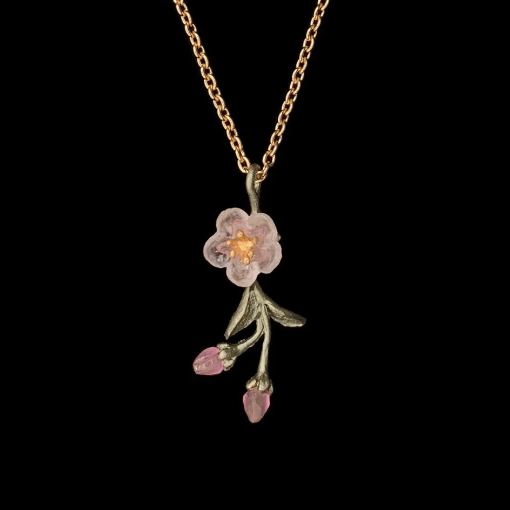 Peach Blossom | 16" Dainty Pendant Necklace | Bronze/ Cast Glass - Necklace - Michael Michaud