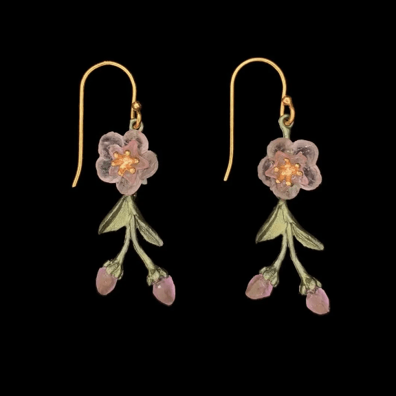 Peach Blossom | Dainty Wire Drop Earring | Bronze/ Cast Glass - Earring - Michael Michaud