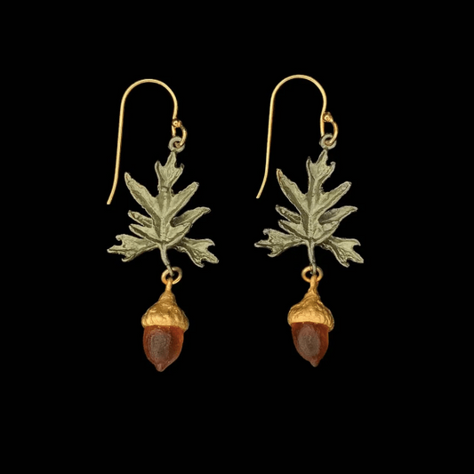 Pin Oak | Wire Drop Earring | Bronze/ Cast Glass - Earring - Michael Michaud
