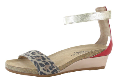 Pixie | Cheetah Suede/Kiss Red Leather/Gold Leather - Sandals - Naot