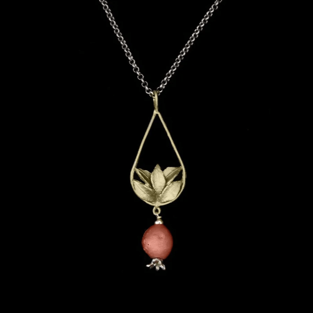 Pomegranate | Teardrop Pendant Necklace | Bronze/ Cast Glass - Necklace - Michael Michaud