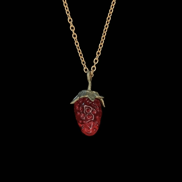 Strawberry | 16" Dainty Pendant Necklace | Bronze/ Cast Glass - Necklace - Michael Michaud