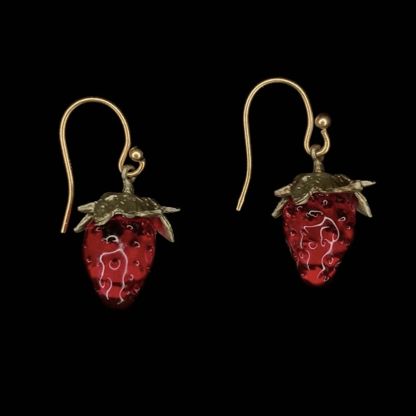 Strawberry | Dainty Wire Earring | Bronze/ Flame-Worked Glass - Earring - Michael Michaud