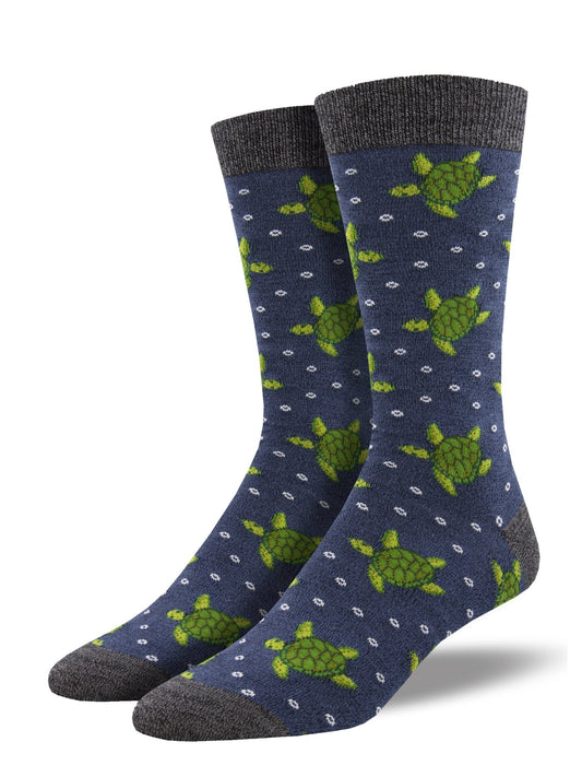 Turtle Tales | Bamboo | Men | Denim Heather - Socks - Socksmith