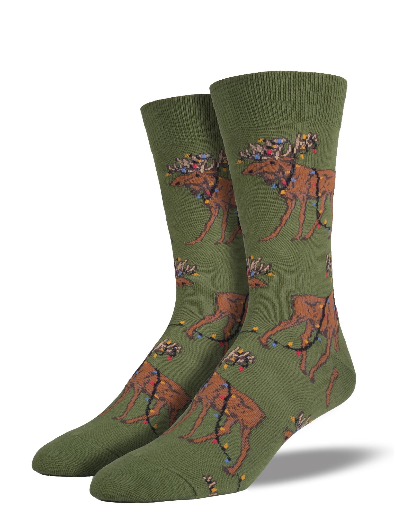 Xmas Lights Moose | Men | Parrot Green - Socks - Socksmith